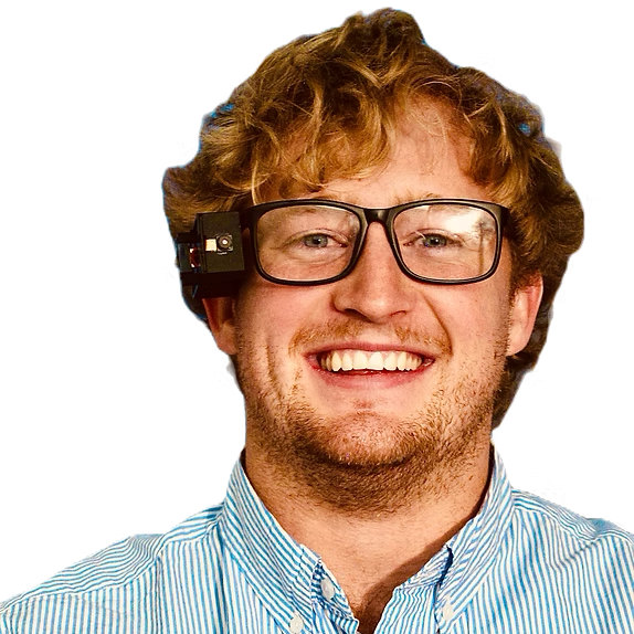 Photo of Jack smiling and wearing the AlEye glasses